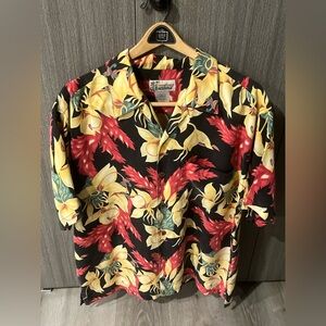 Men's Tropical Floral Button Down Shirt - Black, Red, Yellow